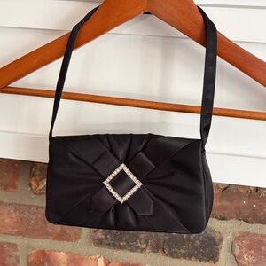 Chic Black Satin Clutch with Rhinestone Accent